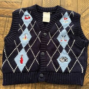 Navy Argyle Knit Vest with Embroidered Golf Details, Baby/Toddler Boy, Size 18Mo